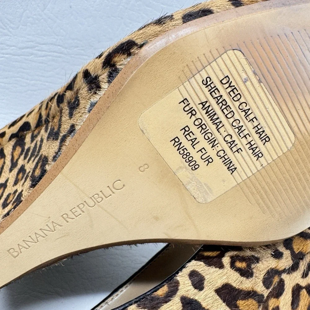 Banana Republic Wedge Pumps Women 8 Leopard Calf Hair Animal Print Mob Wife Chic